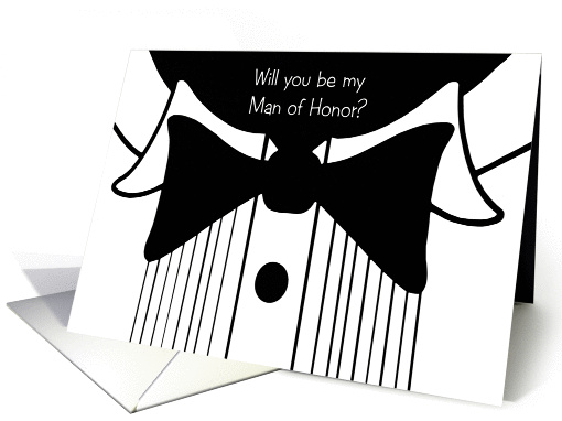 Man of Honor request for Brother-black and white tuxedo design card