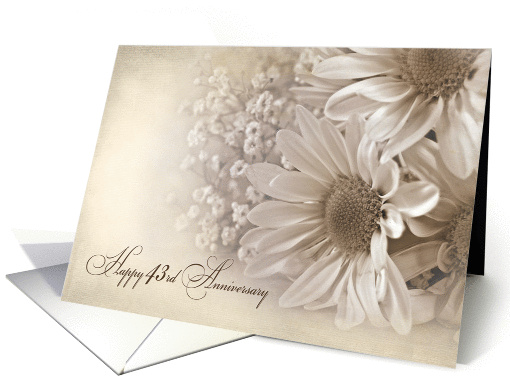 43rd Wedding Anniversary-daisy bouquet in sepia tones and texture card