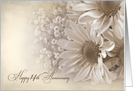 14th Wedding Anniversary-daisy bouquet in sepia tones and texture card