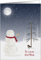 Christmas for Step Mom, snowman with gold star and full moon card