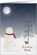 Christmas for Pastor-snowman with gold star and full moon card