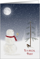 Christmas for Priest-snowman with gold star and full moon card