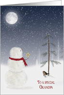 Christmas for Grandpa snowman with gold star and full moon card