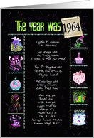 Birthday Party Invitation 1964 fun trivia facts on black with confetti card