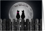 Valentine cats silhouetted in the moonlight sitting on a fence card