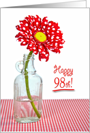 98th Birthday-red and white polka dot daisy in a vintage bottle card