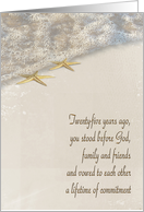 25th Wedding Anniversary for couple, starfish in ocean surf card