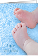 Congratulations on New Grandson baby feet on blue blanket card