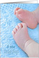Baby Boy congratulations newborn baby feet on blue blanket card