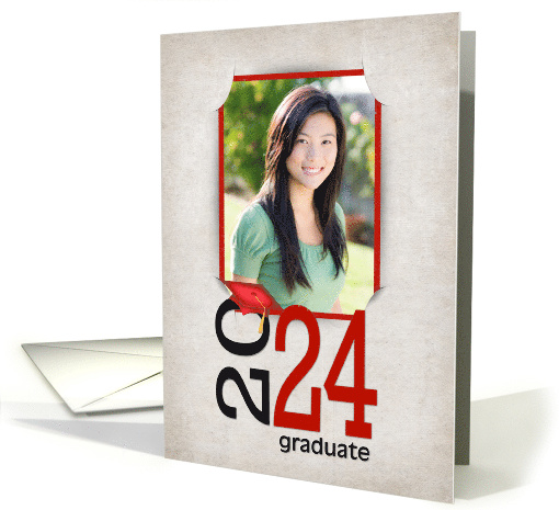 2024 Graduation Red Cap On Slit Corner Photo Frame card (1261554)