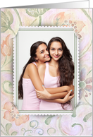 Mother’s Day photo card, corner slit frame on floral paper card