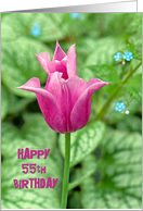 55th Birthday- bright pink tulip with hostas background card