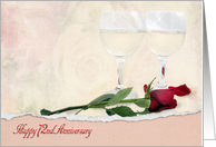 72nd Anniversary for Couple with red rose and wine glasses card