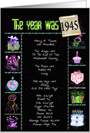 Birthday Party Invitation 1945 fun trivia facts on black with confetti card