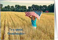 Thank You to Granddaughter on Veterans Day-girl with flag in field card