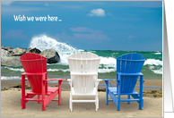 Miss You, Adirondack chairs on beach with crashing wave card