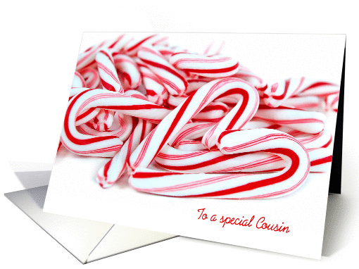 Cousin's Christmas-pile of candy canes with heart card (1308718)
