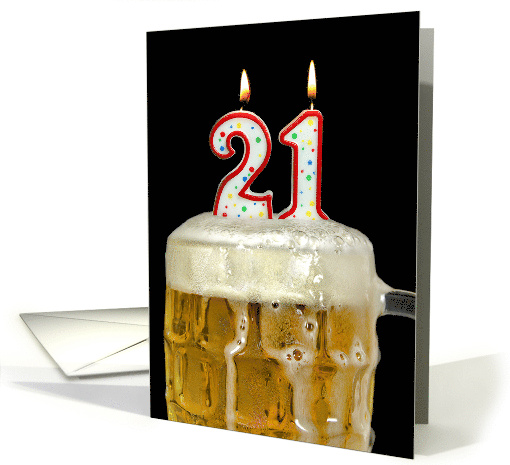 Polka Dot Candles for 21st Birthday in Beer Mug on Black card