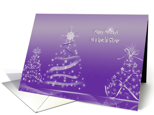 Sister's Christmas, White Holiday Trees On Purple card (1314608)