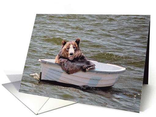 Name Specific humorous birthday smiling bear in row boat card