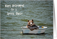Uncle Retirement congratulations-smiling bear in dinghy card