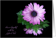 Loss of Nana sympathy, purple daisy reflection on black card