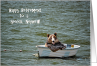 Nephew Retirement congratulations-smiling bear in dinghy card