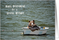 Brother Retirement congratulations-smiling bear in dinghy card
