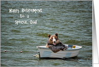 Dad Retirement congratulations, smiling bear in dinghy card