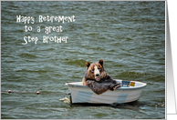 Step Brother Retirement congratulations-smiling bear in dinghy card