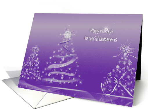 Godparents Christmas white Christmas trees on purple background card
