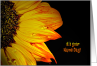 Name Day for Daughter close up of a sunflower with water droplets card