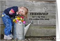 Thinking of You for friend-girl with watering can filled with flowers card