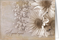 Wedding singer request-daisy bouquet in sepia card
