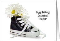 Teacher’s Birthday, daisy bouquet in a black and white sneaker card