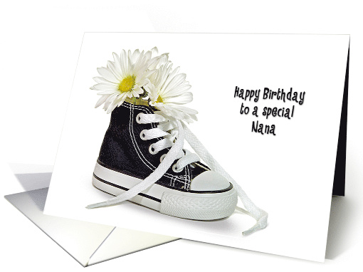 Nana's Birthday daisy bouquet in a black and white sneaker card
