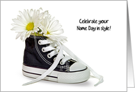 Daughter’s Name Day-daisy bouquet in a black and white sneaker card