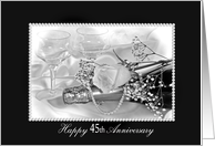 45th Wedding Anniversary, Rose And Pearls On Champagne Bottle card