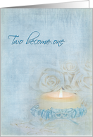 Sister and Brother-in-law’s Wedding-blue garter on wedding candle card