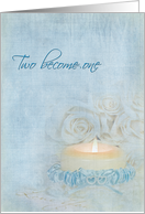 Niece and Husband’s wedding blue garter on candle with roses card