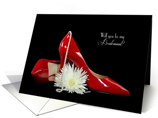Bridesmaid request invitation-red pumps with pearls and... (1332874)
