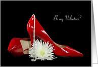 Valentine for husband, red pumps with pearls and flower card