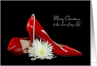 Christmas for husband-red pumps with pearls and flower card