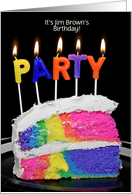 name specific Birthday party invitation-rainbow party cake card