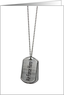 Air Force dog tags isolated on white for thank you card