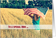 Military thank you to Mom-girl with American flag in a field card
