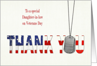 Daughter-in-law’s Veterans Day-military dog tags with flag thank you card