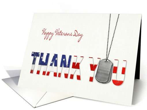 Veterans Day-military dog tags with flag thank you card (1336530)