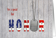 Dad thank you-military dog tags with flag font on wood card