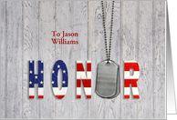 Customized name thank you, military dog tags with flag font on wood card
